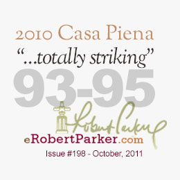 2010 Casa Piena Awarded 93-95 Rating By Robert Parker's Wine Advocate cover